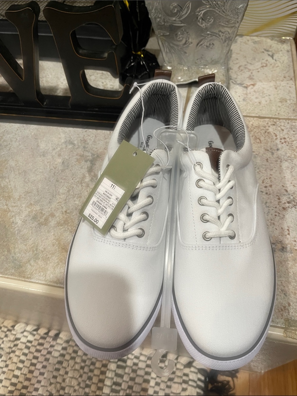 Men's White Lace-Up Sneakers with Brown Heel Accent